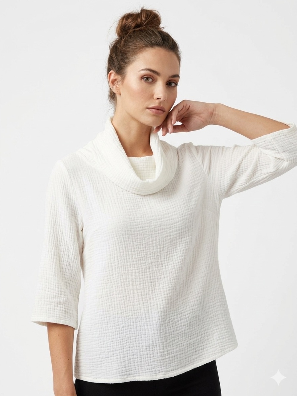 Bryn Walker Etta Top XXS Cotton Gauze Cowl Neck Off White Lagenlook Boxy